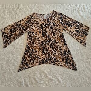 Brittany Black Leopard Print Sequin Embellished Bell Sleeve Tunic Top Sz S